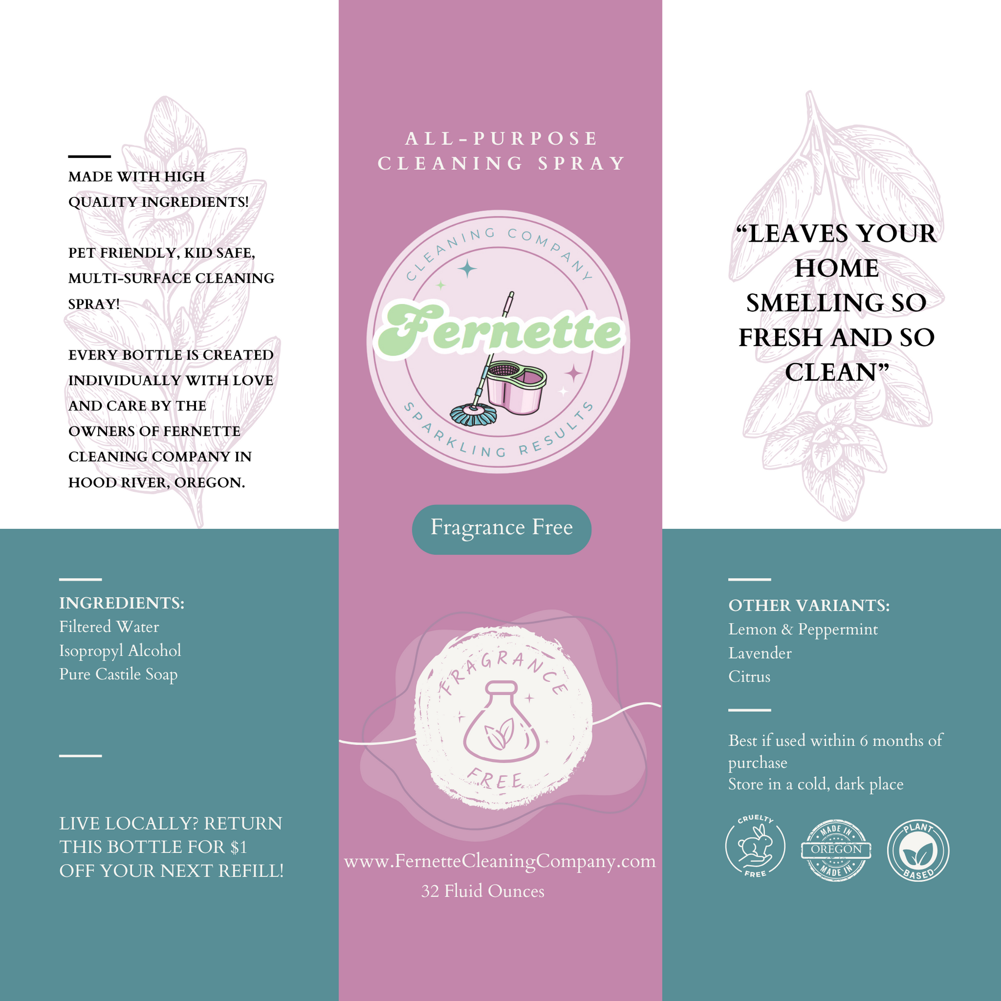 Fernette Cleaning Co Fragrance Free Label