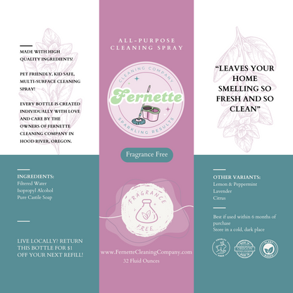 Fernette Cleaning Co Fragrance Free Label