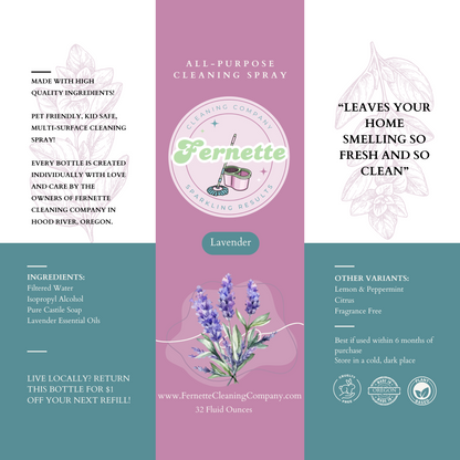 Fernette Cleaning Co Lavender Spray Label